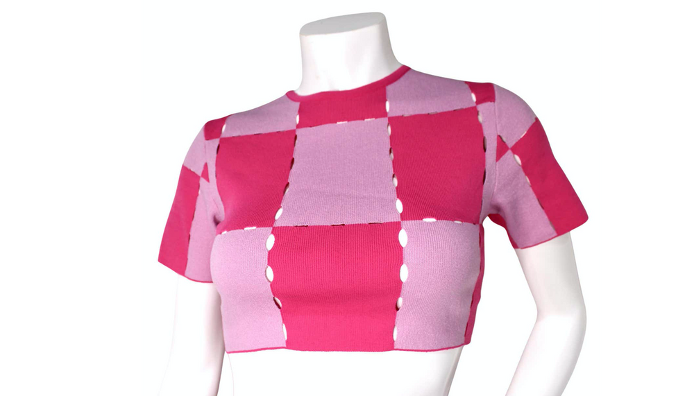 Jacquemus Le Maille Gelato Pink Checkered Knit Crop Top