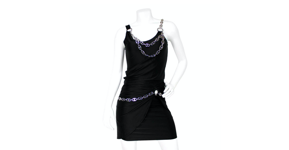 paco rabanne mini dress Paco Rabanne Black & Silver-Tone Chain Embellished Mini Dress – Vintage by Misty
