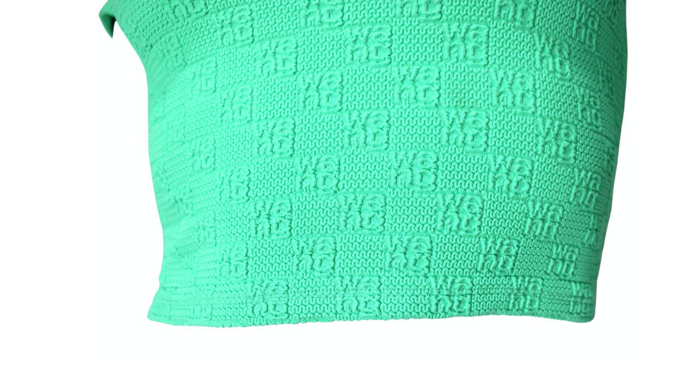Alexander Wang Neon Green Logo Embossed Cropped Top