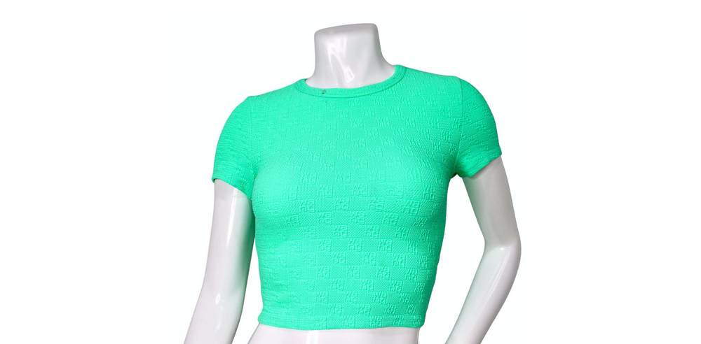 Alexander Wang Neon Green Logo Embossed Cropped Top