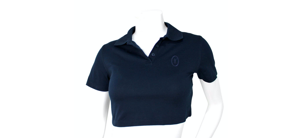 Yves Saint Laurent Navy Blue Polo Crop Top