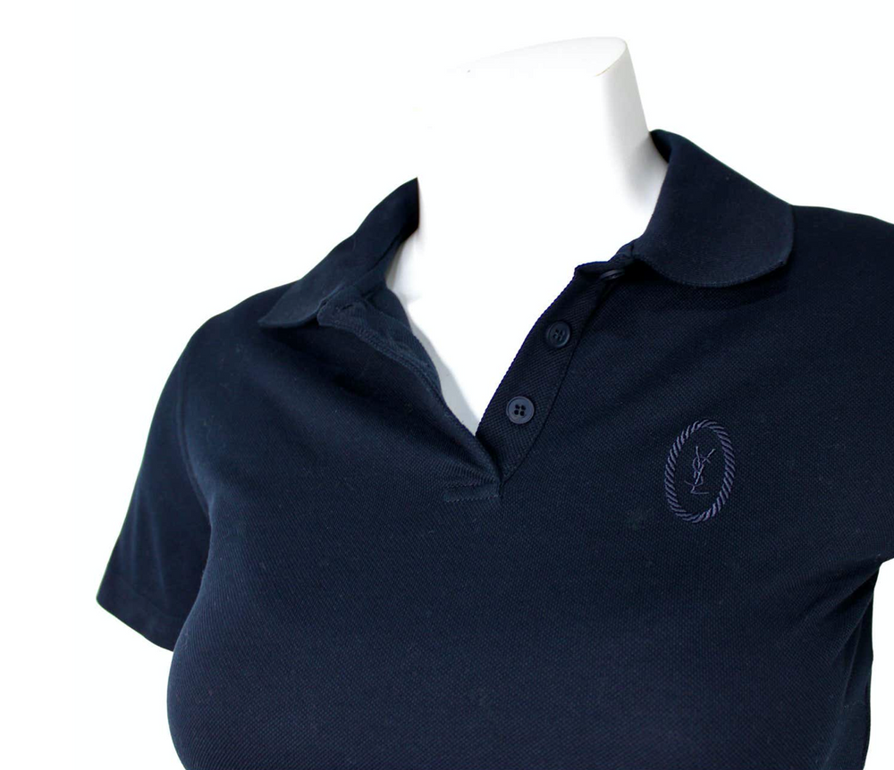 Yves Saint Laurent Navy Blue Polo Crop Top