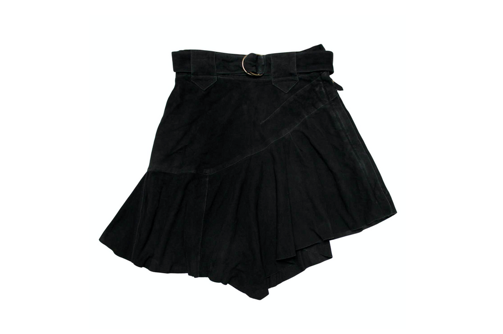 Roberto Cavalli Black Suede Asymmetric Belted Mini Skirt circa Y2K