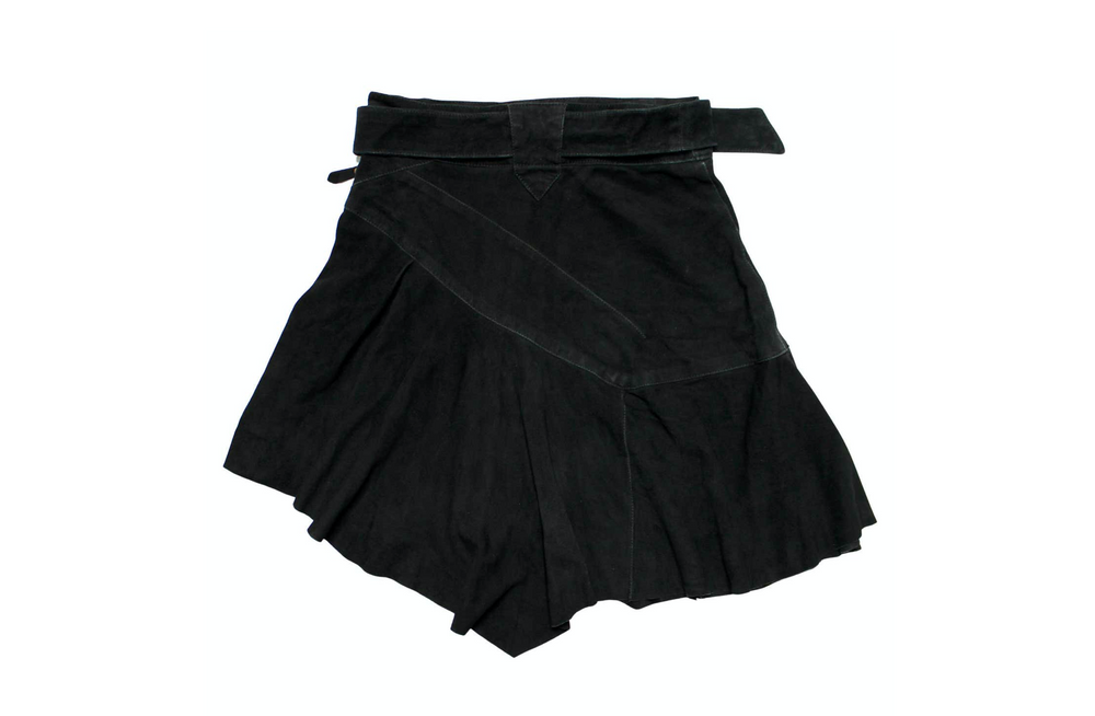 Roberto Cavalli Black Suede Asymmetric Belted Mini Skirt circa Y2K