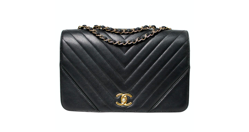 Chanel Black Chevron Calfskin Statement Flap Bag circa 2019