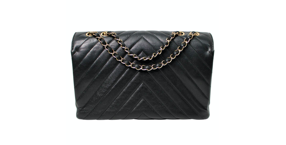 Chanel Black Chevron Calfskin Statement Flap Bag circa 2019