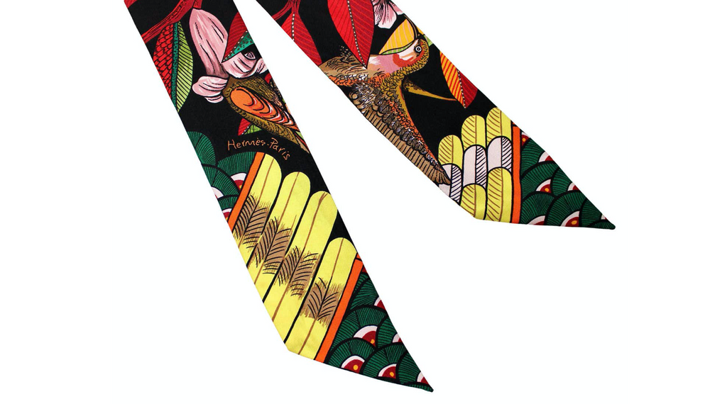 Hermes "Tree of Song" Silk Print Twilly Scarf