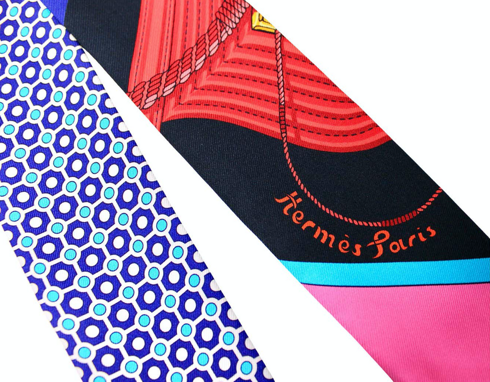 Hermes Clic Clac Modern Cannage Silk Fringe Twilly Scarf