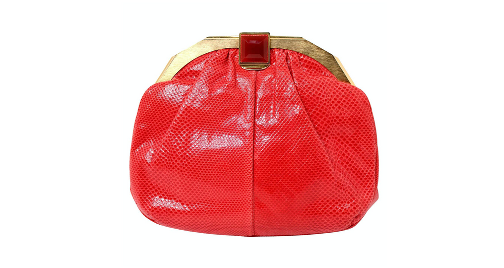 Judith Leiber Red Lizard Clutch With Strap circa 1980s