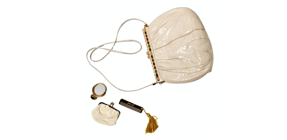 Judith Leiber Ivory Snakeskin Clutch With Strap circa 1980s
