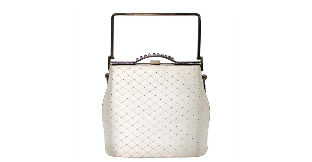 White Stain Quilted Top-Handle Evening Bag With Chain circa 1960s