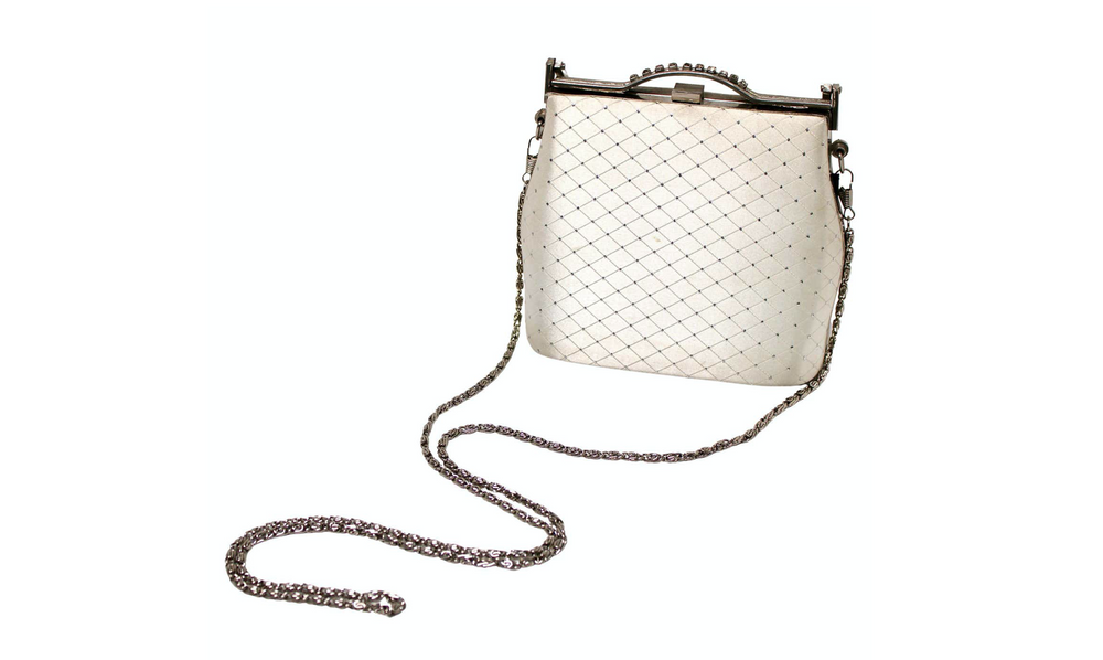 White Stain Quilted Top-Handle Evening Bag With Chain circa 1960s