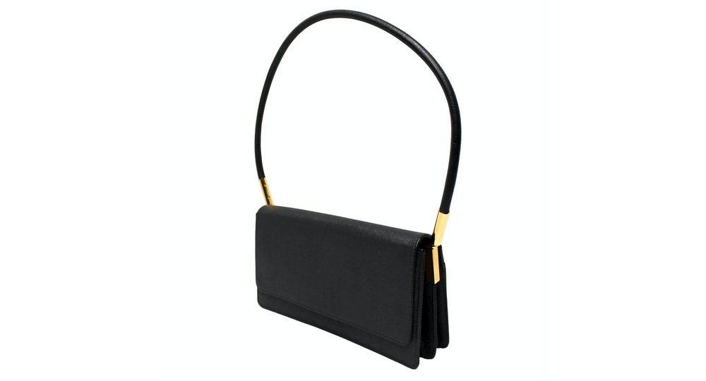 Stuart Weitzman Black Flap Structured Shoulder Bag circa 1990s