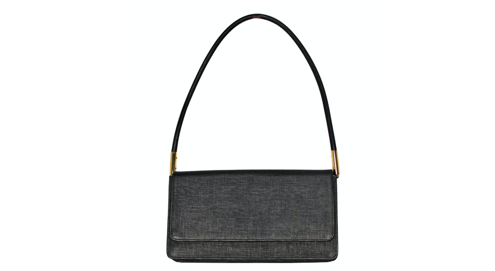 Stuart Weitzman Black Flap Structured Shoulder Bag circa 1990s