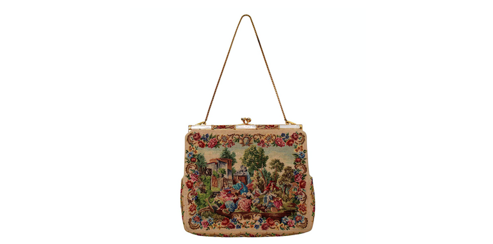 Italian Petit Point Evening Bag With Mother-Of-Pearl Frame circa 1930s