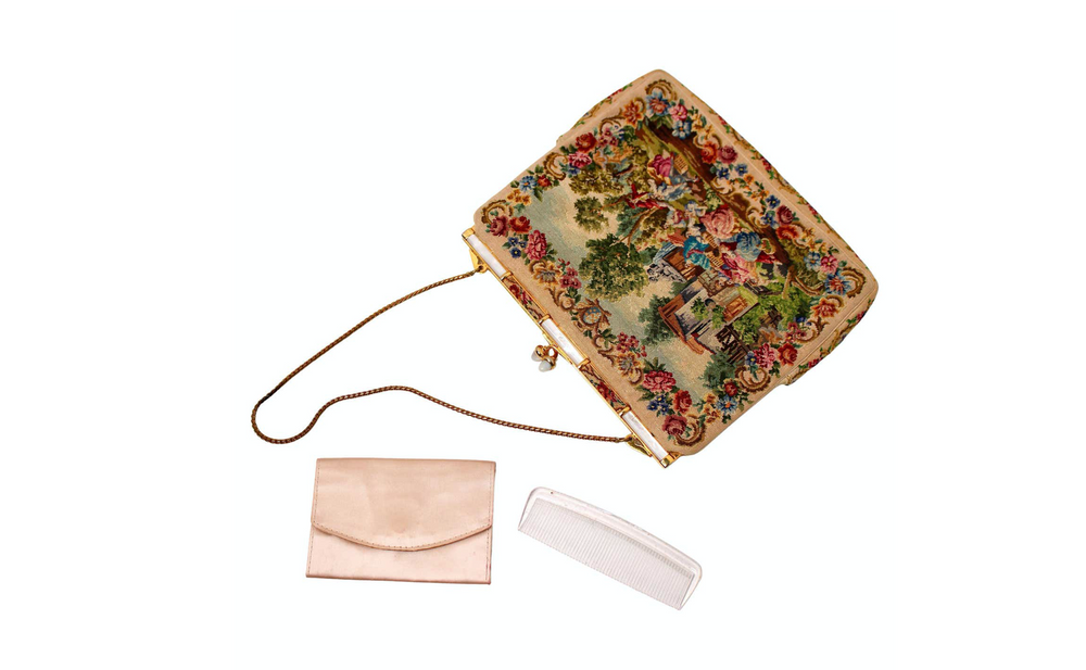 Italian Petit Point Evening Bag With Mother-Of-Pearl Frame circa 1930s