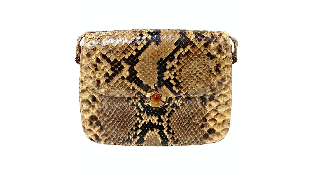 Sacha Python Flap Bag With Gold-Tone Hardware circa 1970s