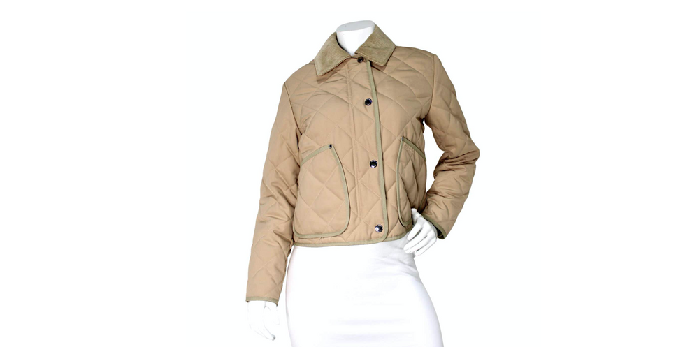 Burberry Beige Lanford Quilted Jacket With Corduroy Collar