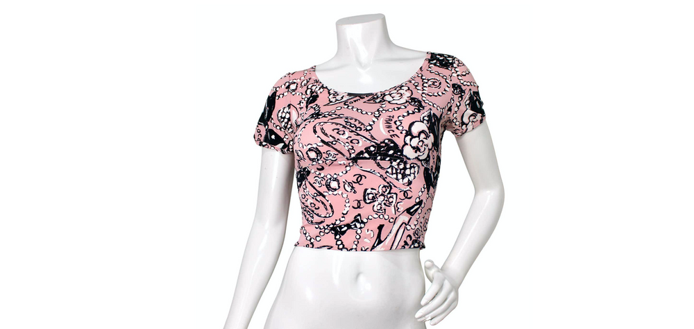 Chanel Pink Iconic Graphic Print Swim Crop Top circa 1993