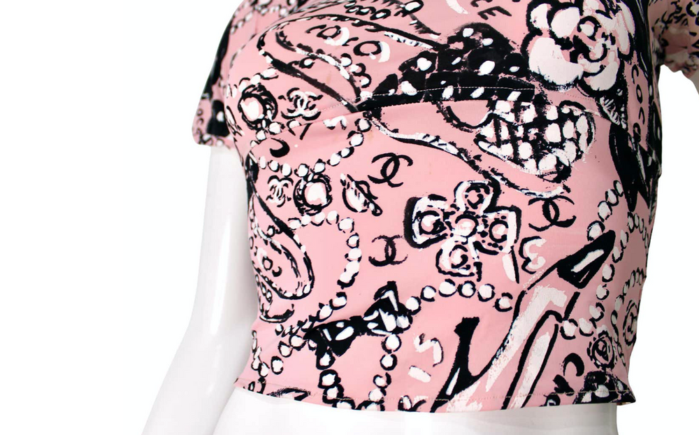 Chanel Pink Iconic Graphic Print Swim Crop Top circa 1993