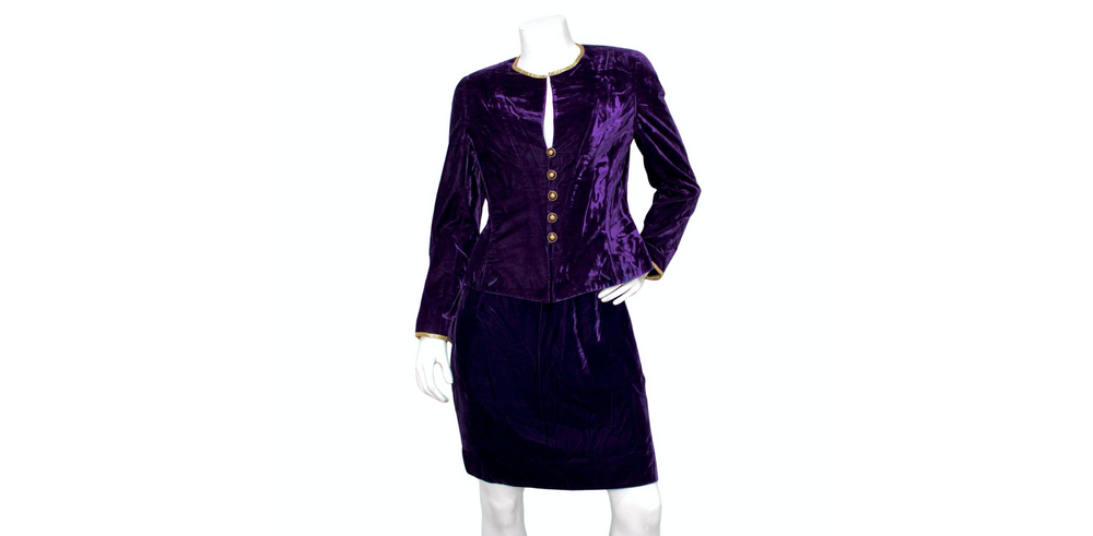 CHANEL テーラードジャケット パープル Chanel Purple Velvet Jacket & Skirt Set 1993A – Vintage by Misty