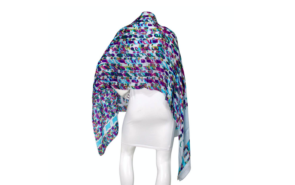 Chanel Blue Silk Multicolor Logo Print Scarf – Vintage by Misty