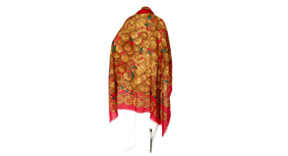Chanel Red Medallion Logo Print Linen Scarf circa 1980s – Vintage