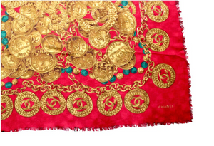 Chanel Red Medallion Logo Print Linen Scarf circa 1980s – Vintage