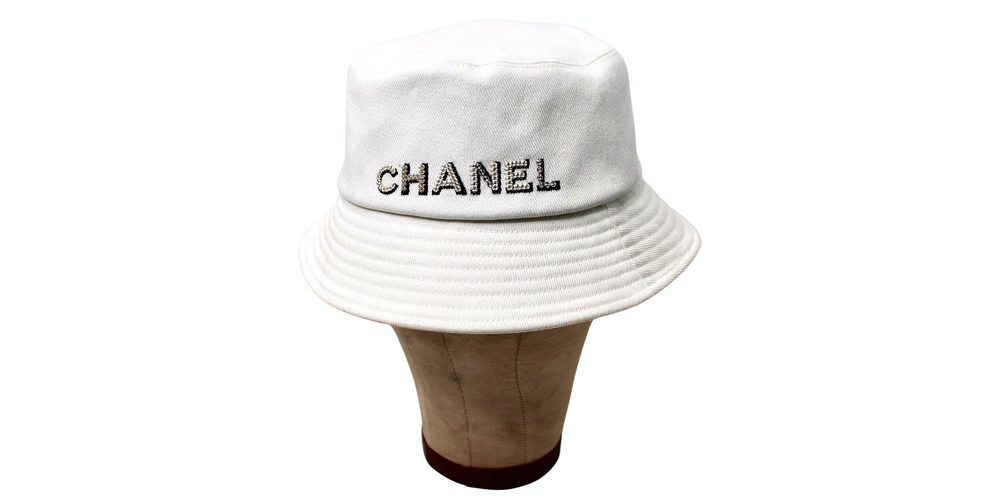 Chanel White Sequin Logo Cotton Denim Bucket Hat – Vintage by Misty