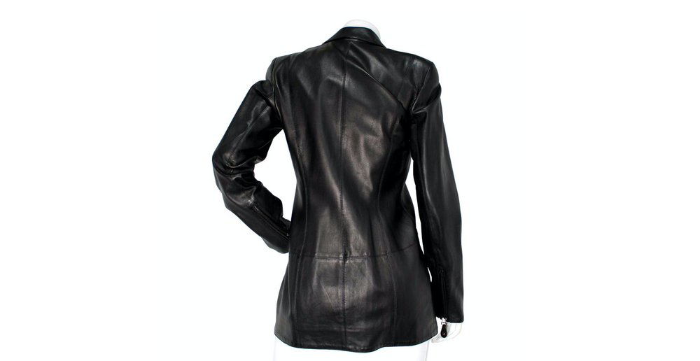 Claude Montana Capriccio Black Leather Button-Down Jacket circa