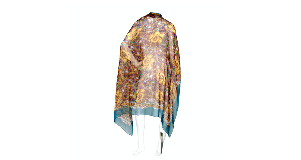 Chanel Camellia Croix Bijoux Gripoix Silk Print Scarf circa 1980s