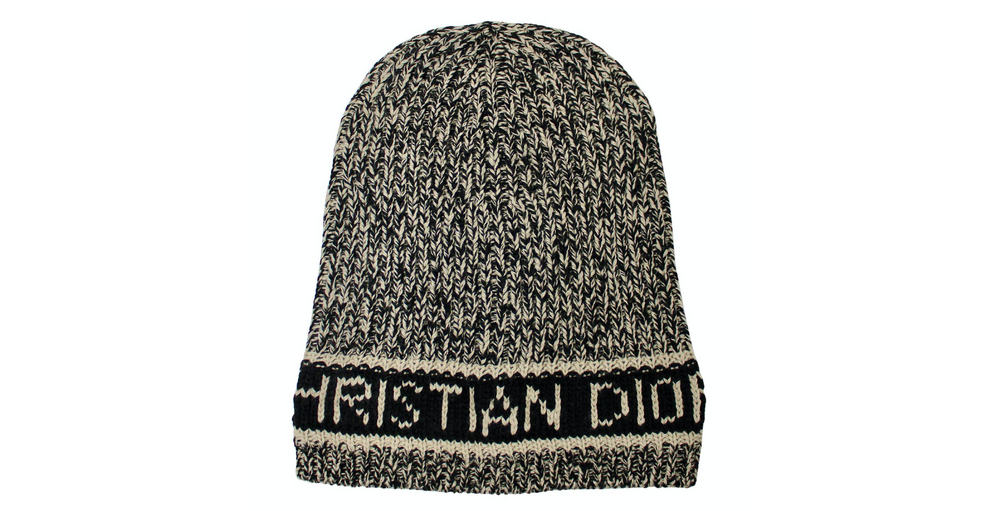 Christian Dior Tan & Black Cashmere Wool Blend Knitted Logo Beanie