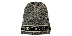 Christian Dior Tan & Black Cashmere Wool Blend Knitted Logo Beanie