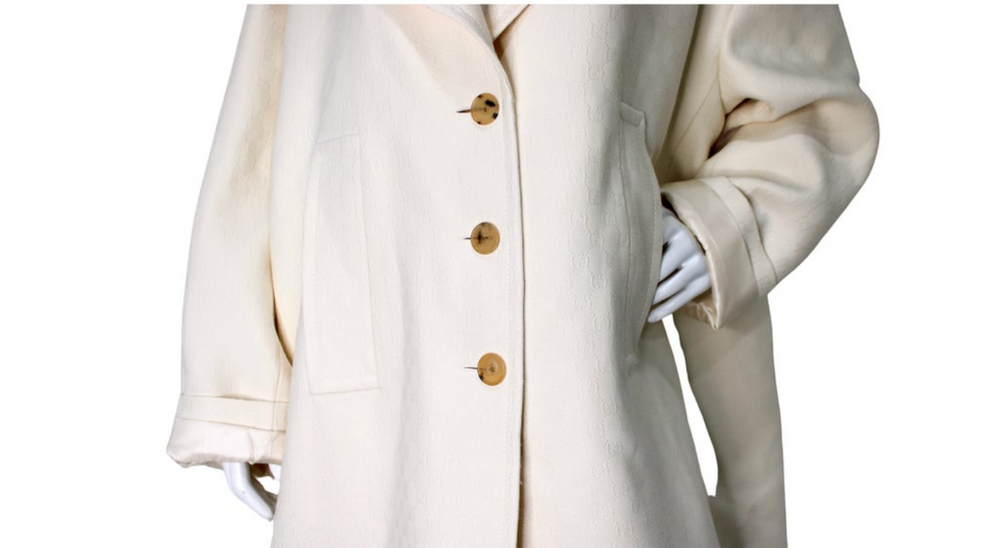 Gucci Soft White GG Logo Wool & Silk Long Trench Coat – Vintage by 