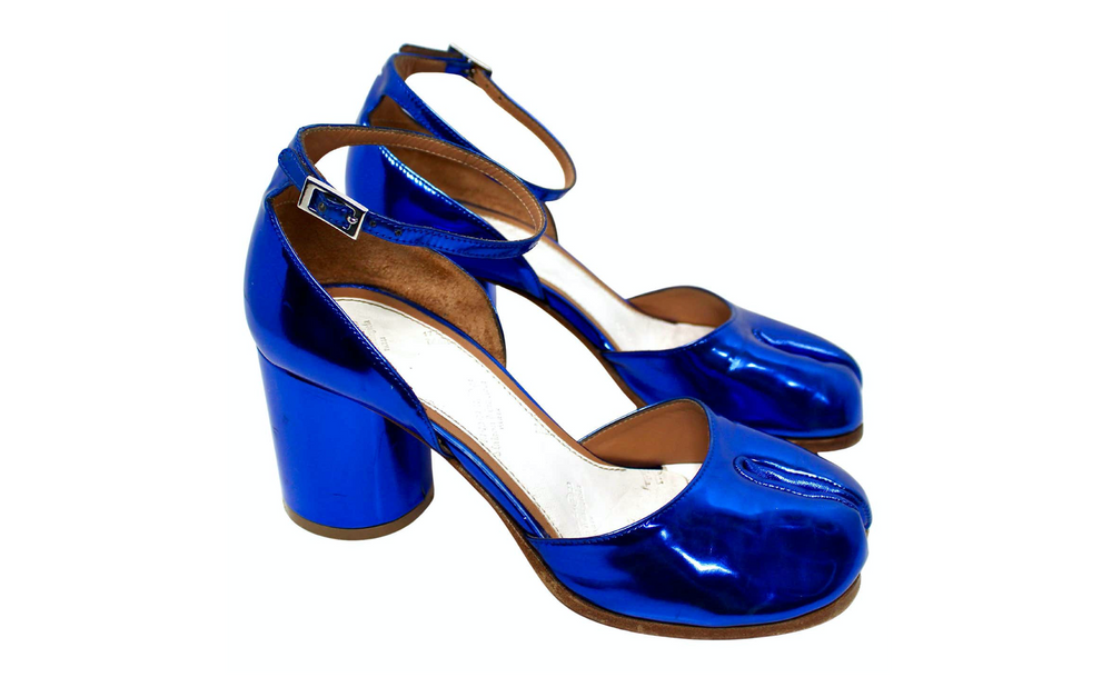 Maison Margiela Blue Metallic Patent Leather Mary Jane Tabi Pumps