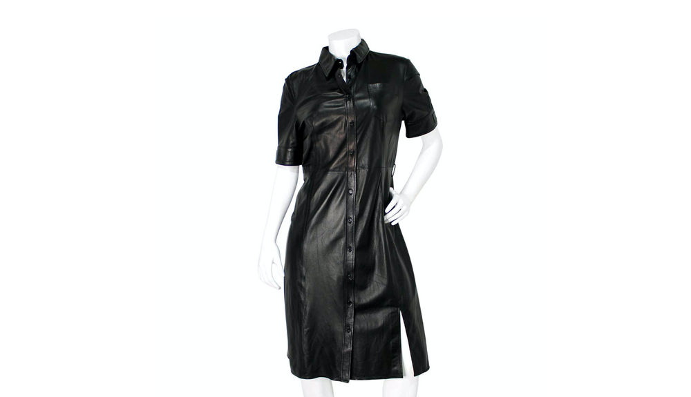 leather midi shirt dress Altuzarra Black Lambskin Leather Midi Shirt Dress – Vintage by Misty