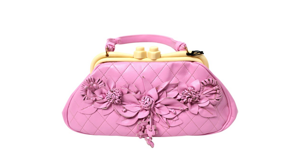 Anthony Luciano Pink Quilted Leather Floral Appliqué Shoulder Bag