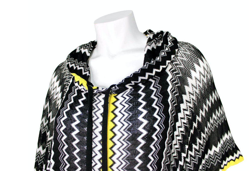 Missoni Black & Yellow Fringe Poncho with Hood – Vintage by Misty