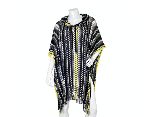 超美品MISSONI ポンチョ Missoni Black & Yellow Fringe Poncho with Hood – Vintage by Misty