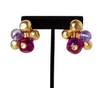 Vintage Purple Beaded Cluster 14k Gold Plated Clip-On Earrings