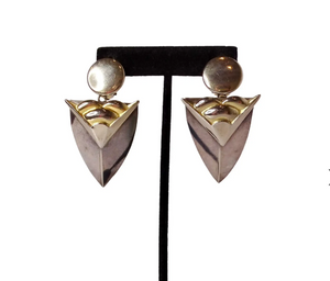 1980s Two-Tone Geometric 14k Gold Plated Clip-On Earrings