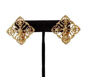 1970s 18k Gold Plated Filigree Detailed Clip-On Earrings