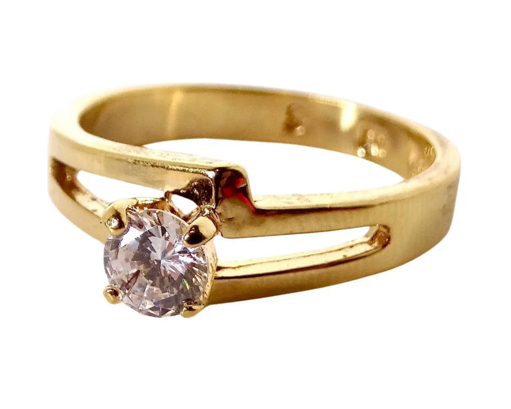 Vintage Crystal Solitaire 14k Gold Plated Ring