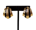 1980s David Webb Inspired Black Enamel 18k Gold Plated Striped Earrings