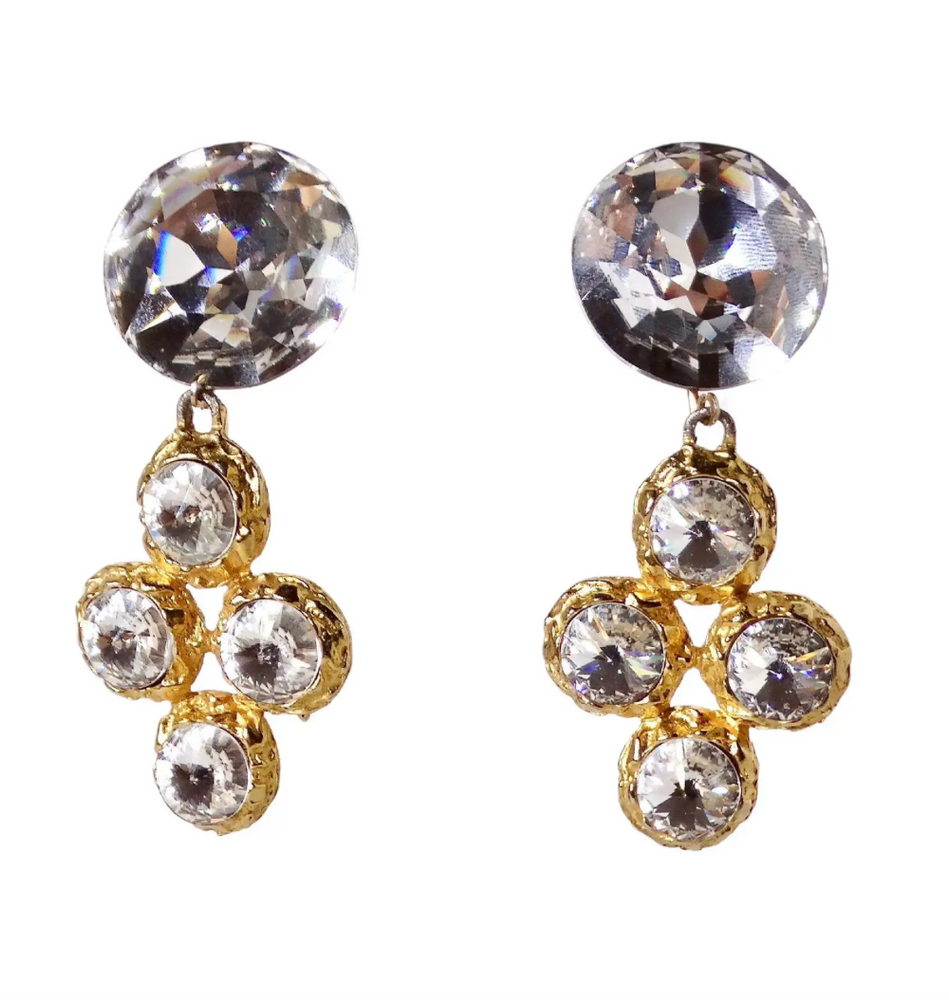 1980s Bulgari Inspired 18k Gold Plated Molten-Style Rhinestone Dangle Earrings