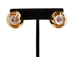 Vintage Chunky Geometric Crystal & 14k Gold Plated Stud Clip-On Earrings