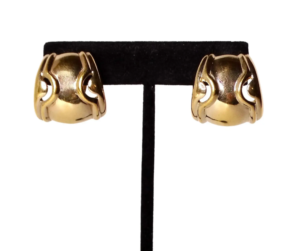 1980s Panetta 18k Gold Plated Abstract Geometric Clip-On Earrings