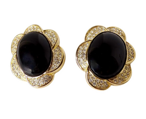 Vintage Christian Dior Cabochon Flower 18k Plated Gold Stud Earrings