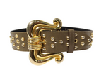 Escada Khaki Leather Gold-Tone Studded Statement Belt