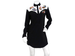Vintage Retro Western Beaded Paisley Motif Button-Up Long-Sleeve Dress
